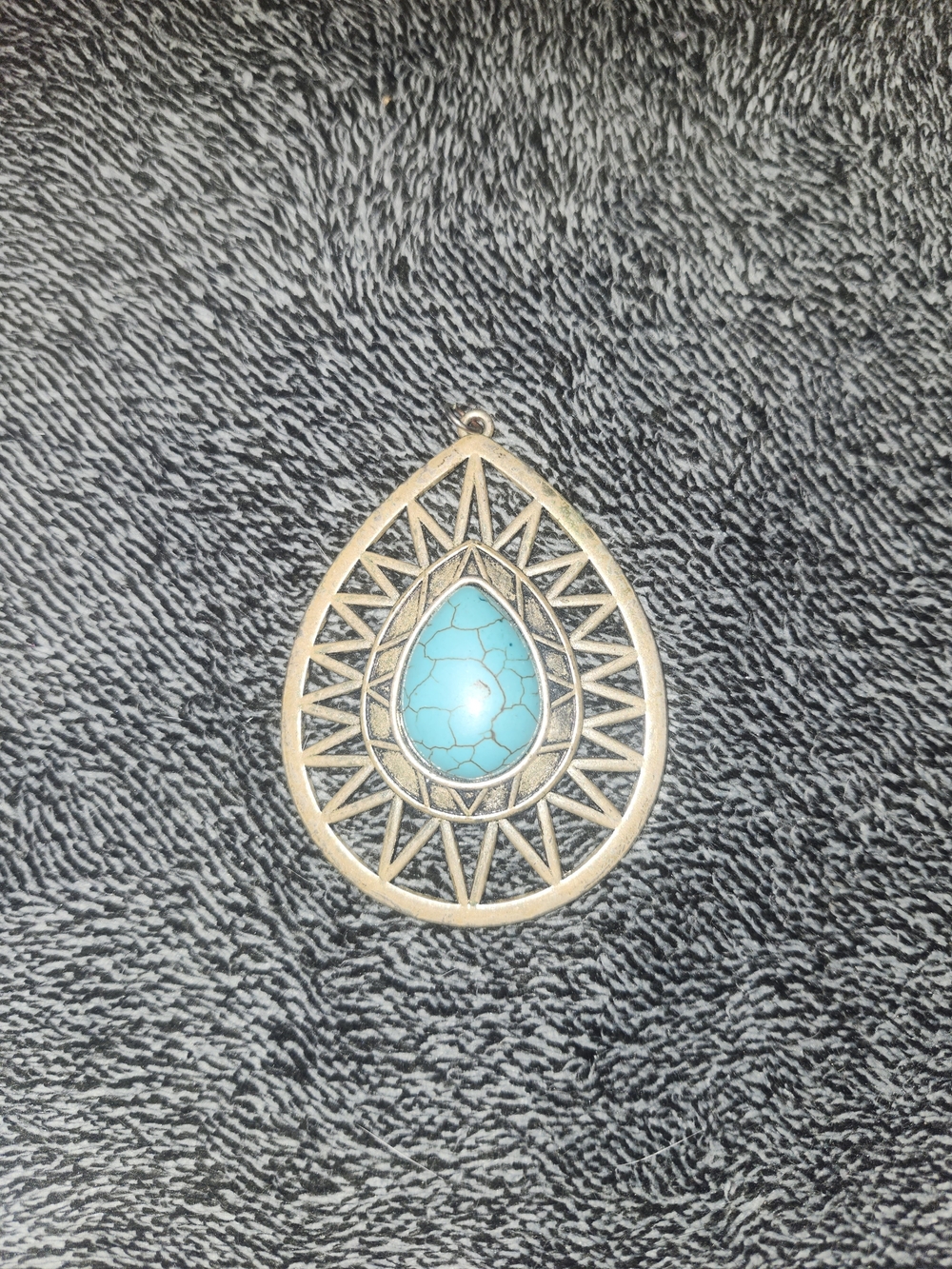 Turquoise Teardrop Pendant Necklace - Blue Stone Filigree Design